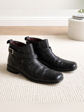 Men's Black Leather Chukka Boots with Cross Strap